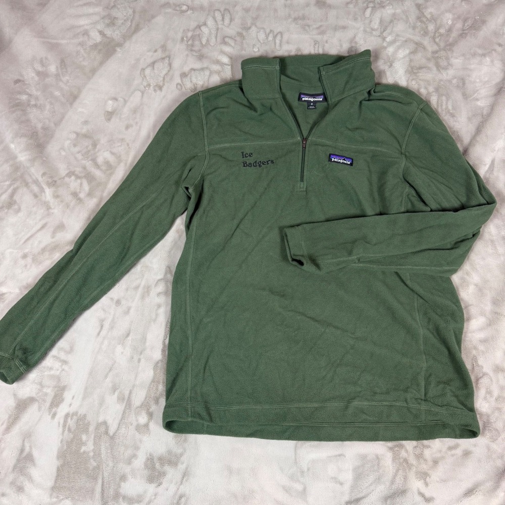 Patagonia Mens Micro D Quarter Zip Fleece Pullover Green Medium Ice Badgers MT